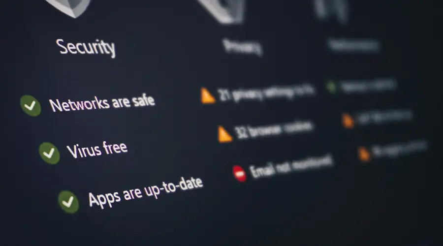 Computer antivirus security dashboard showing virus and malware protection status